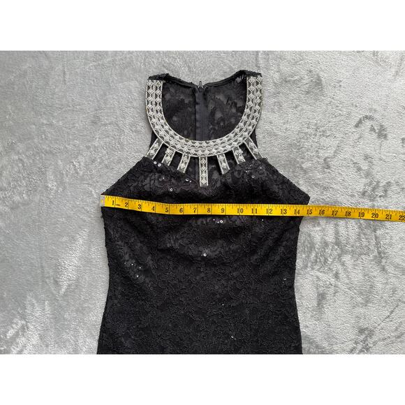 Vintage 90s Y2K Black Lace Maxi Dress Gown Medium Beaded Rhinestone Mermaid Hem - Picture 14 of 16